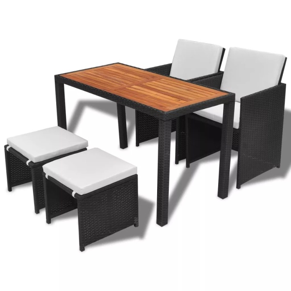 Set Mobilier De Exterior 5 Piese Negru Poliratan Lemn Acacia 42529